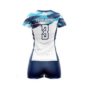 Sublimated Light Blue Navy Water Splash Pattern Volleyball Jersey Women High Performance Kit - Product Image 3