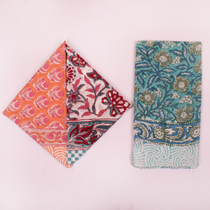 Hand Block Printed Cotton <b>Bandana</b> Fashion Style Gradient Color Flowers Leaf Eco-Friendly Travel Scarf 21x21 Inch Womens Wraps - Product Image 4