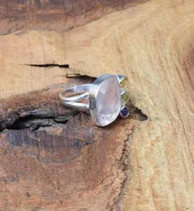 Natural Pink Rose Quartz 925 Sterling <b>Silver</b> Bohemian Christian Bezel <b>Set</b> Gemstone <b>Ring</b> for Women-Birthday Wedding Anniversary - Product Image 4
