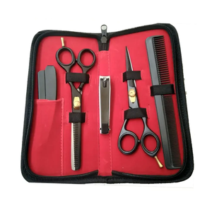 Kit de ciseaux à effiler de qualité supérieure couleur argent 6 pièces, magnifiques kits de barbier avec étui en cuir à fermeture éclair - Product Image 6