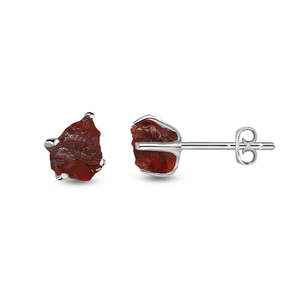 925 Silver Natural Garnet Rough Butterfly Lock Stud <b>Earrings</b> Fashion Trendy Dainty Prong Setting Pack of 4 Pairs - Product Image 1