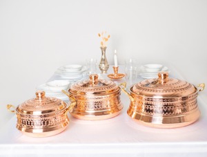 Olla de Cobre Vintage con Tapa, Forma Redonda, Asas de Aleación de Zinc, Utensilios de Cocina Metálicos, Contenedor Aislado para Mantener la Comida Caliente - Product Image 4