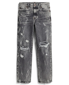 Jean en denim déchiré coupe droite pour homme, taille mi-haute, coupe régulière, en coton respirant, style streetwear décontracté - Product Image 5