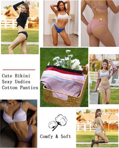 กางเกงในผู้หญิงแบบ Thong เนื้อผ้านุ่ม ยืดหยุ่นได้ดี ผลิตจากผ้าสแปนเด็กซ์/คอตตอน แต่งโบว์ถักที่เอว ทรงบิกินี่เอวต่ำ สวมใส่สบาย ระบายอากาศได้ดี - Product Image 4