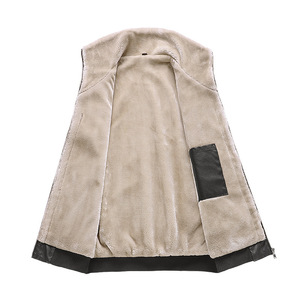 Blouson en cuir polaire pour homme, col montant, en cuir véritable, style motard, épaisseur standard, avec logo frontal, pour l'automne - Product Image 2