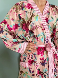 Cotton Kimono Bathrobe Turkish Cardigan Nightwear <b>Dressing</b> <b>Gown</b> Bird Print Beach Bikini for Summer Spa and Bath Gift - Product Image 5