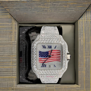 Montre design drapeau américain-Montre moissanite faite à la main, montre à buste glacé pour homme, cadeau de bijoux hip-hop du vendeur indien - Product Image 2