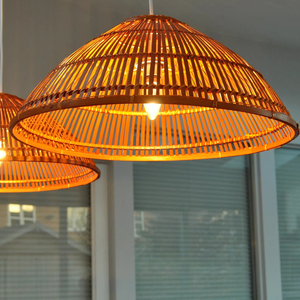 Handcrafted Bamboo Lampshade Retro Style Pendant <b>Ceiling</b> Shade Cone Round Shape Brown Large LA017B OEM Supplier Vietnam - Product Image 1