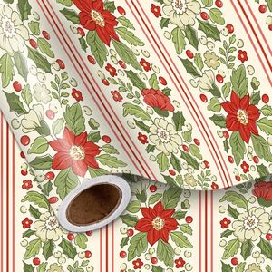 Rotolo di Carta da Regalo Natalizia con Design Vintage a Stella di Natale per Decorazioni Invernali - Product Image 1