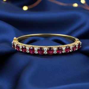 Victorian Red <b>Ruby</b> Bangle 925 Sterling Silver 14K Gold Plated Handmade Antique Luxury Jewelry Gift For Her - Product Image 5
