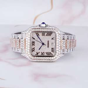 <b>Iced</b> <b>Out</b> Luxury Gold Customized Hip Hop Men Moissanite Pure Diamond Square Quartz Movement 5mm Glass Wrist <b>Watch</b> for Man Gift - Product Image 1