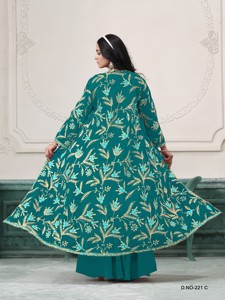 Salwar Kameez pour femme en faux georgette turquoise brodé de sequins (longueur midi, coupe classique) pour mariage, fête, Diwali - Product Image 3