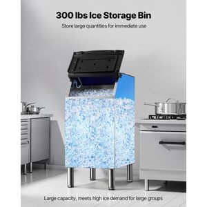 Attrezzatura di Refrigerazione per Cucine Commerciali, Macchina per il Ghiaccio in Acciaio Inox con Contenitore di Stoccaggio, Capacità 300 LBS, Caratteristiche Antiscivolo Regolabili - Product Image 2