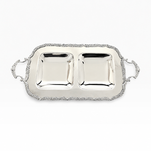 Plateau à chocolat ovale en argent artisanal avec poignées décoratives, accessoires à chocolat personnalisables, tailles personnalisées, couleur disponible - Product Image 2