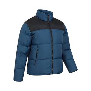 <b>Men's</b> Blue Puffer <b>Jacket</b> With <b>Black</b> Shoulder Panel Stand Collar Windproof Down Filled Casual Winter Wear Regular Fit - Product Image 4