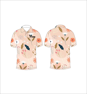 Peach Floral <b>Polo</b> Shirt <b>Orange</b> White Blue Flower Leaf Pattern Short Sleeve Summer Casual Front Back View - Product Image 2