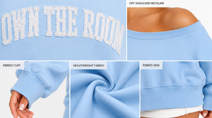 Sweat-shirt brodé personnalisé de haute qualité, effet vieilli, épaules dénudées, coupe oversize, pour femme, en tissu éponge 380 GSM - Product Image 5