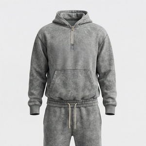 Custom Acid Wash Flared Tracksuits 500 GSM Straight Leg Jogging Suit <b>Distressed</b> Hoodies Sweatpants Men Gym Activewear - Product Image 1