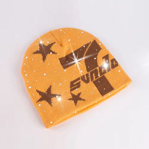 หมวกบีนนี่แจ็คการ์ดคุณภาพสูง ปักโลโก้ได้ตามต้องการ ขายดี หมวกไหมพรมฤดูหนาว หมวกชายหาดทรงสลัชชี่ ประดับคริสตัล ฟรีไซส์ ระบายอากาศได้ดี - Product Image 3