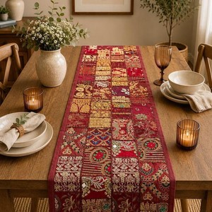 Handmade Bohemian Ethnic Table <b>Runner</b> Unique Floral Pattern Home Decor Vintage Indian Sari Patchwork Cotton Dining Customizable - Product Image 4