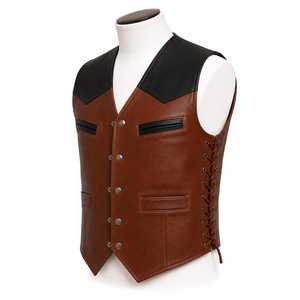 Chaleco de Piel Sintética con Estampado Animal para Hombre, Cuello en V, Doble Botonadura, Ropa Exterior Informal con Cintas, para Otoño - Product Image 3
