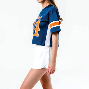 Maillot de football américain court pour femme en maille, manches courtes, design brodé personnalisé, haut de sport à marque privée, fourniture OEM - Product Image 5