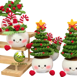 Vietnam Handmade Crochet <b>Christmas</b> Decorations <b>Christmas</b> Tree Pot Santa Snowman <b>Candy</b> <b>Cane</b> Festive Home Decor Wholesale Bulk - Product Image 5
