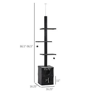 Albero per Gatti Regolabile da 220-245 cm Grigio, da Pavimento a Soffitto, con Tiragraffi in Juta e Pallina Pendente per Gatti e Tiragraffi - Product Image 3