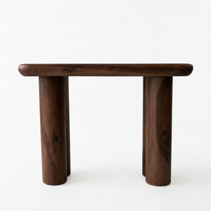 Niwara Bisoepo Indonesia Solid Suar Wood Oval <b>Console</b> <b>Table</b> Walnut Finish Cylinder <b>Leg</b> Sculptural Design Living Room Hallway - Product Image 2