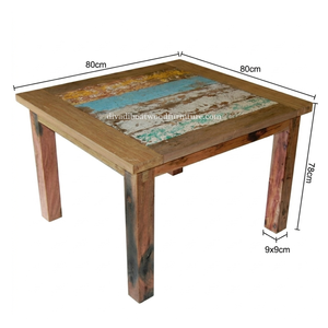 DIVADI Dining <b>Table</b> Java Style KD Leg Square Model <b>Reclaimed</b> Boat Wood Sustainable Design Eco-Friendly For Indoor and Outdoor - Product Image 2
