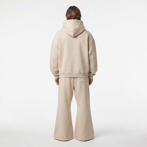 Conjunto de dos piezas de chándal de algodón con forro polar para hombre, con sudadera con capucha de corte oversize y hombros caídos, y joggers de pierna ancha de ajuste holgado. - Product Image 2