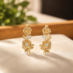 Pendientes de Oro Amarillo Vermeil con Diamantes Redondos y Moissanita Floral, Pendientes Colgantes para Fiesta, Boda o Regalo - Product Image 1