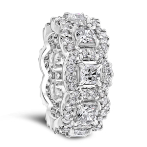 แหวนเพชรทรงปรินเซสคัทแบบ Eternity Band ชุบโรเดียม ประดับเพชรแบบ Pave Setting สำหรับผู้หญิง สไตล์หรูหราสำหรับงานหมั้น รูปทรงเรขาคณิต - Product Image 1
