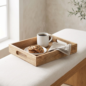 Plateau de service carré en bois avec poignée, qualité supérieure, design moderne personnalisé, usage polyvalent pour table à manger, Ramadan, mariage - Product Image 1