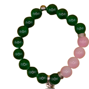 Pulsera de Cuentas Verde Oscuro y Rosa con Dije Plateado Legacy, Joyería Elástica de Moda, Accesorio de Regalo para Mujer - Product Image 5