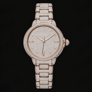 Montre à cadran rond en or rose, cadran en cristal, montre de luxe scintillante, élégante, cadeau tendance pour femmes et hommes - Product Image 1
