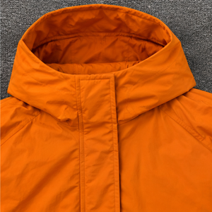 Orange Hooded Winter <b>Jacket</b> <b>with</b> <b>Pockets</b> Loose Fit Casual Style Midweight Solid Color Unisex Coat Nylon <b>Zipper</b> Closure Dyed - Product Image 4