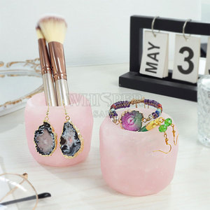 Himalayan Crystal Salt Carved <b>Tea</b> <b>Light</b> Holder with Ambient Glow Modern Design for Home Decoration - Product Image 3