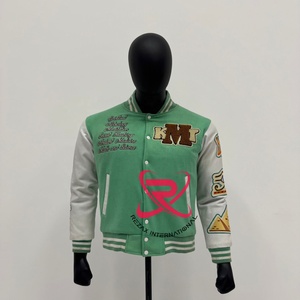 Chaqueta Letterman con Capucha Transpirable para Hombre, Negra y Marfil, con Parches Tejidos, para Clubes y Equipos, con Bordado Gráfico, de Cachemira, Venta al por Mayor - Product Image 1