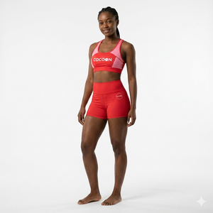 COCOON Women's 2-Piece Red Yoga Set Halter Neck Scoop Neck High Waist <b>Shorts</b> Sports Bra Breathable for Activewear S-XXL - Product Image 3