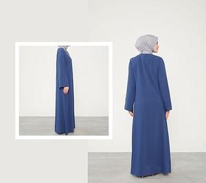 ชุดอาบายะห์สีน้ำเงินสำหรับผู้หญิง ผ้าโพลีเอสเตอร์ชีฟอง ปักลายด้วยคริสตัล งานปักแบบดั้งเดิมของชาวมุสลิม ชุดอาบายะห์สไตล์ตุรกี - Product Image 3