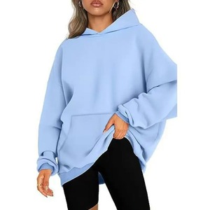 Sweat-shirt à capuche oversize unisexe en maille unie à manches chauve-souris, long, pour l'automne, avec poches - Product Image 3