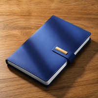 Carnet de notes professionnel personnalisé avec logo, format A5/B5, en cuir bleu avec étiquette métallique