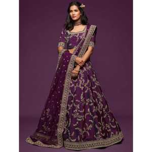 Agradable hilo púrpura bordado arte seda boda Lehenga Choli - Product Image 6