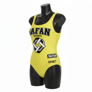 Maillot de bain femme 225 GSM, polyester et élasthanne haute extensibilité, tissu lisse, jaune fluo, logo sublimation. - Product Image 3