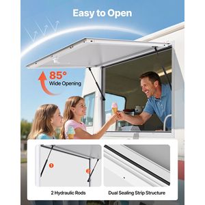 Finestra di Servizio in Lega di Alluminio 53x33 Pollici, Finestra per Food Truck con Angolo di Apertura di 85 Gradi - Product Image 4