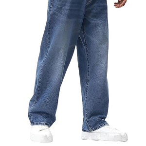 Straight Leg Men's Stonewashed <b>Denim</b> Jeans Midweight Cotton Casual Loose Fit Blue Spring Wear - Product Image 5
