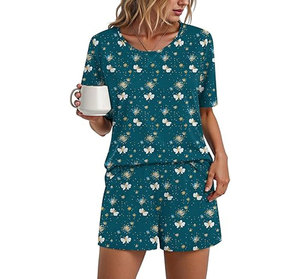 Women Tie Dye Striped 2 Piece Shorts Set O Neck Short Sleeve Loose Fit Casual Spring Summer Knitted Breathable Spandex Polyester - Product Image 5