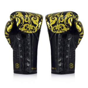 ถุงมือคิกบ็อกซิ่งฝึกซ้อม Fairtex X Glory คุณภาพสูงสีดำ หนังวัวแท้ สำหรับการฝึกซ้อมและแข่งขัน แบบผูกเชือก ปรับแต่งได้ - Product Image 2