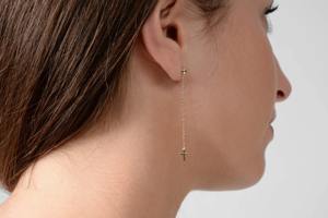 Pendientes de Cadena de Oro Amarillo Sólido 9K 10K 14K 18K, Pendientes Delicados de Cadena de Cable, Joyería Minimalista para Mujer - Product Image 4